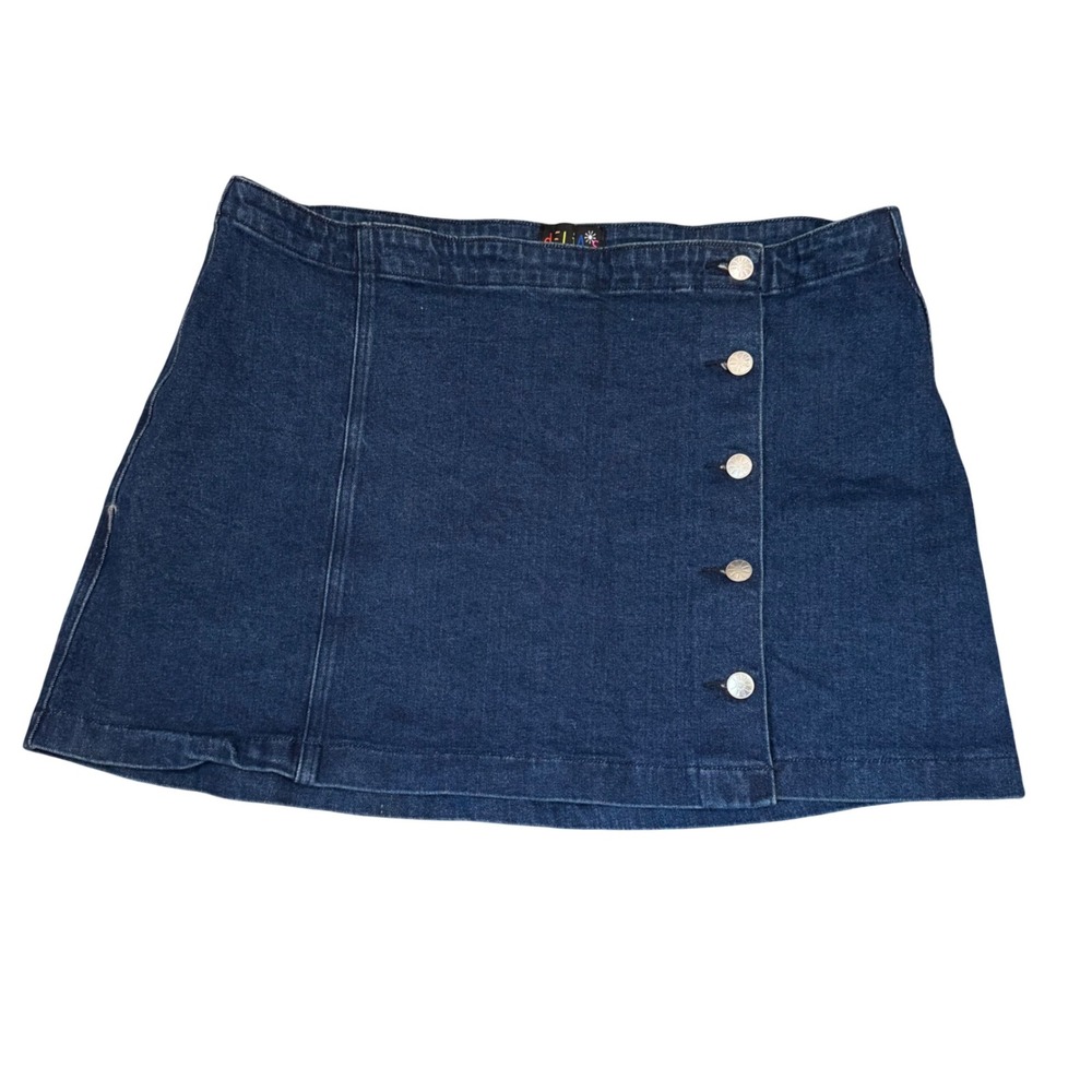 dELiA*s by Dolls Kill Dark Wash Denim Side Button A-Line Mini Skirt Plus Size 1X